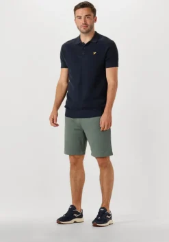 donkerblauwe lyle & scott polo linen blend knitted polo