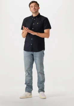 donkerblauwe lyle & scott casual overhemd short sleeve oxford shirt