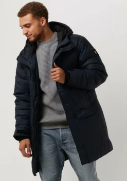 donkerblauwe lyle & scott gewatteerde jas long line internal padded jacket