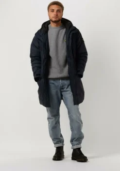 donkerblauwe lyle & scott gewatteerde jas long line internal padded jacket