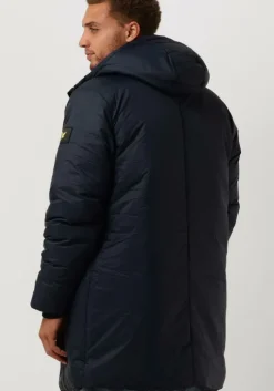 donkerblauwe lyle & scott gewatteerde jas long line internal padded jacket