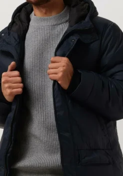 donkerblauwe lyle & scott gewatteerde jas long line internal padded jacket