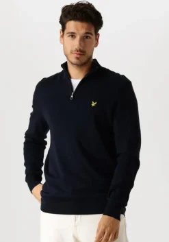 donkerblauwe lyle & scott trui cotton merino quarter zip jumper