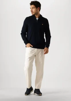donkerblauwe lyle & scott trui cotton merino quarter zip jumper