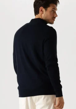 donkerblauwe lyle & scott trui cotton merino quarter zip jumper