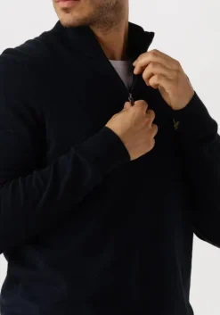 donkerblauwe lyle & scott trui cotton merino quarter zip jumper