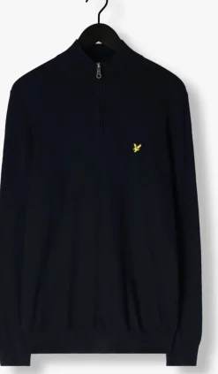 donkerblauwe lyle & scott trui cotton merino quarter zip jumper
