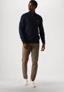 donkerblauwe lyle & scott trui cotton merino quarter zip jumper