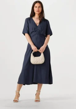 donkerblauwe modström midi jurk miguelmd ss dress