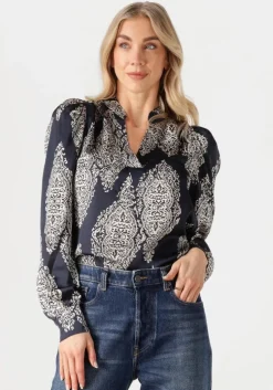 donkerblauwe neo noir blouses rosslyn paisley drop blouse