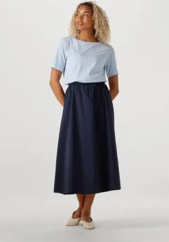 donkerblauwe neo noir midirok yara poplin skirt
