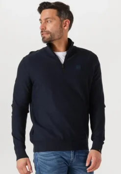 donkerblauwe pme legend trui half zip collar cotton modal