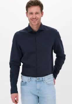 donkerblauwe profuomo casual overhemd hartger w cotton-linnen