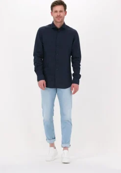 donkerblauwe profuomo casual overhemd hartger w cotton-linnen