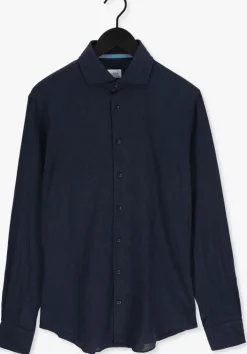 donkerblauwe profuomo casual overhemd hartger w cotton-linnen