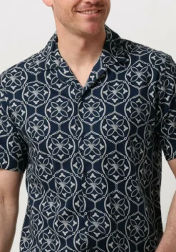 donkerblauwe pure path casual overhemd shortsleeve with all-over-print