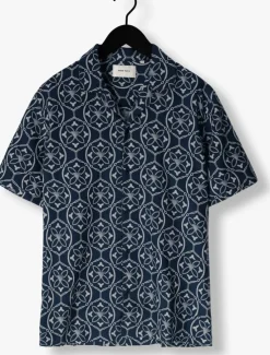 donkerblauwe pure path casual overhemd shortsleeve with all-over-print
