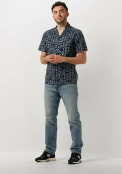 donkerblauwe pure path casual overhemd shortsleeve with all-over-print
