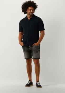 donkerblauwe pure path casual overhemd shortsleeve shirt button up