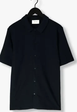 donkerblauwe pure path casual overhemd shortsleeve shirt button up