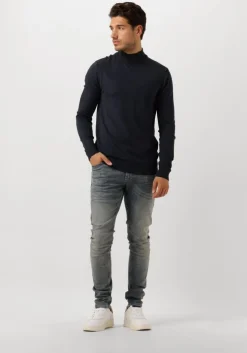 donkerblauwe pure path coltrui essential knit mockneck sweater