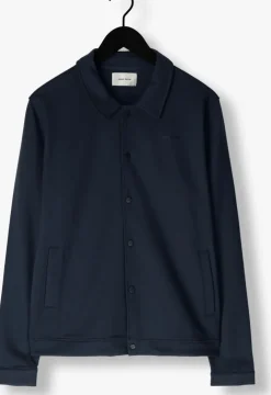 donkerblauwe pure path overshirt punta coack shirt with press buttons and front print