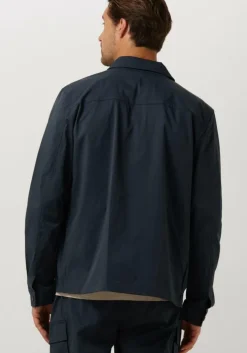 donkerblauwe pure path overshirt shirt with front zipper and chest pockets