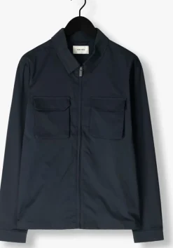 donkerblauwe pure path overshirt shirt with front zipper and chest pockets
