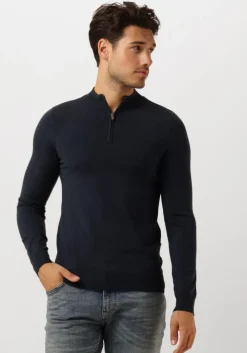 donkerblauwe pure path trui essential knitwear halfzip sweater