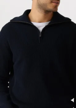 donkerblauwe pure path trui loose fit knitwear halfzip818