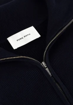 donkerblauwe pure path trui loose fit knitwear halfzip818