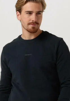 donkerblauwe purewhite trui crewneck with artwork patch on back