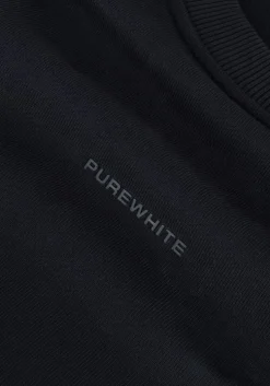 donkerblauwe purewhite trui crewneck with artwork patch on back