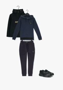 donkerblauwe rellix trui hooded sweat badge