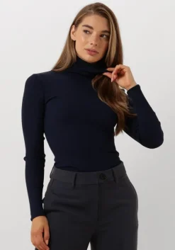 donkerblauwe rosemunde coltrui silk t-shirt w/ roller neck