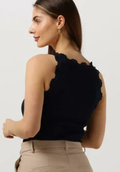 donkerblauwe rosemunde top silk top w/ lace