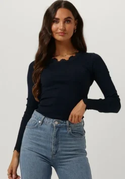 donkerblauwe rosemunde top babette silk t-shirt lace