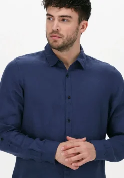 donkerblauwe scotch & soda casual overhemd regular fit garment-dyed linen shirt