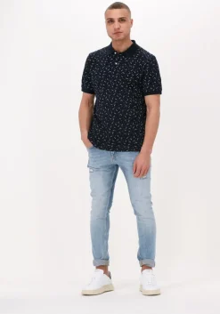 donkerblauwe scotch & soda casual overhemd printed pique polo in organic cotton