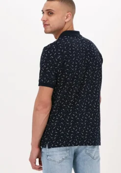 donkerblauwe scotch & soda casual overhemd printed pique polo in organic cotton