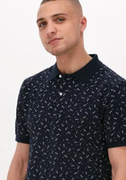 donkerblauwe scotch & soda casual overhemd printed pique polo in organic cotton