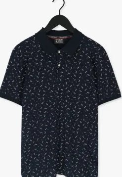 donkerblauwe scotch & soda casual overhemd printed pique polo in organic cotton