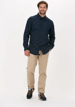 donkerblauwe scotch & soda casual overhemd slim fit printed poplin shirt