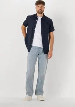 donkerblauwe scotch & soda casual overhemd linen shirt