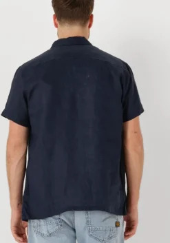 donkerblauwe scotch & soda casual overhemd linen shirt