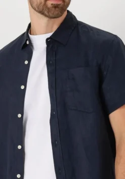 donkerblauwe scotch & soda casual overhemd linen shirt