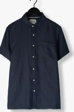 donkerblauwe scotch & soda casual overhemd linen shirt