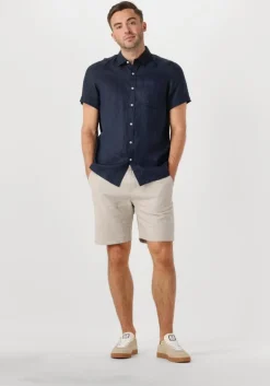 donkerblauwe scotch & soda casual overhemd linen shirt