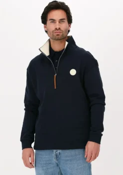 donkerblauwe scotch & soda sweater half-zip track top with faux l