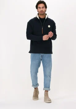 donkerblauwe scotch & soda sweater half-zip track top with faux l